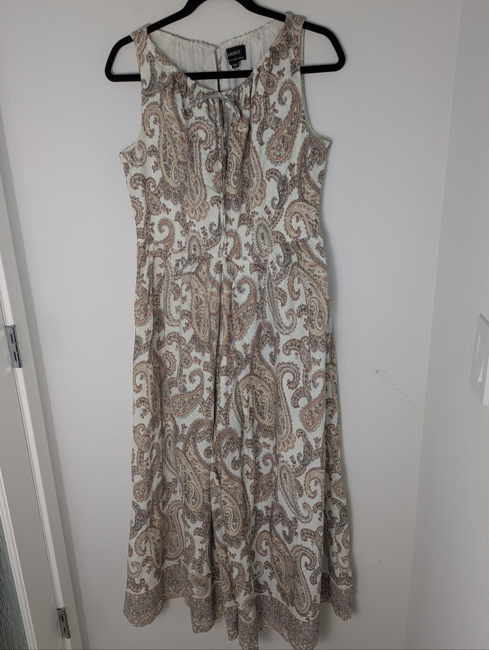 Bardot Paisley Sleeveless Extra Wide Leg Linen Dress Jumpsuit Tan White Sz S EUC - Picture 3 of 16